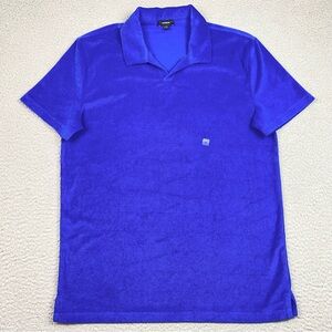 NEW Express Men's Size S Terry Cloth Towel Open Collar Polo Shirt Blue Small